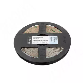 LUX лента светодиодная 2835/140, 24V, 5 м, сверхъяркая, CRI 90, холодный белый 6000К, IP20, 20W/1м (LS24-2835CW20-20-HE)