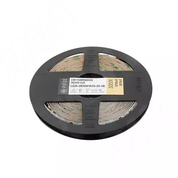LUX лента светодиодная 2835/140, 24V, 5 м, сверхъяркая, CRI 90, теплый белый 3000К, IP20, 20W/1м (LS24-2835WW20-20-HE)