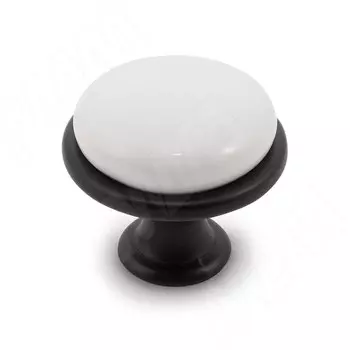 Ручка-кнопка D28мм черный матовый/керамика (GP19.RM030.WHT.0)