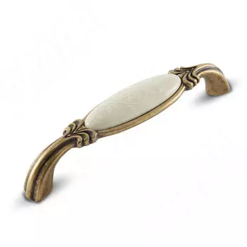 Ручка-скоба 128мм бронза состаренная/керамика белые узоры (WMN.78.01.M3.128.D1)