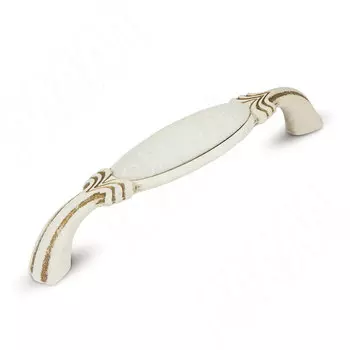Ручка-скоба 128мм cлоновая кость/золото винтаж, керамика белые узоры (WMN.781.128.00V5)