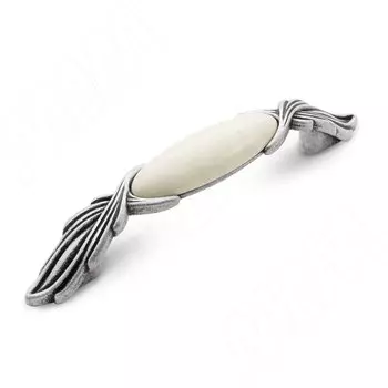 Ручка-скоба 96мм серебро состаренное/керамика молочная (WMN.97.01.00.096.E8)