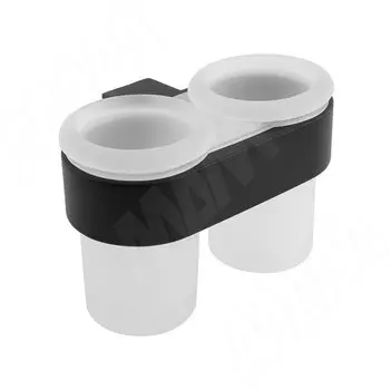 TOP Держатель настенный двойной с двумя стаканами для зубных щеток, черный матовый, стекло матовое (TOP.08.BLM)