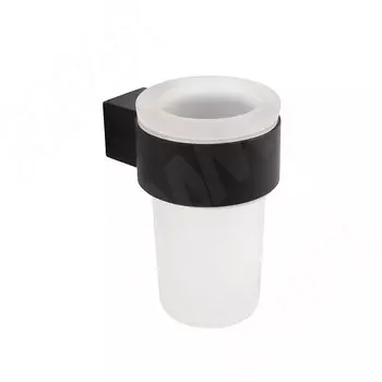 TOP Держатель настенный с стаканом для зубных щеток, черный матовый, стекло матовое (TOP.09.BLM)