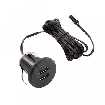 USB-розетка, врезная, круглая, 2 USB, черный (USB-2S-BL)