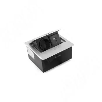 Выдвижной блок розеток, 137*134 мм, 1 розетка, 1 USB, 1 USB Type-C, серебро (PU-S-1S1A-AL)