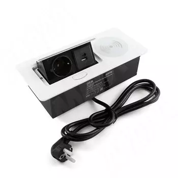 Выдвижной блок розеток, 265*118 мм, 1 розетка, USB, USB type-C, беспроводная зарядка, белый (RBS-S-2USB-CW-WT)