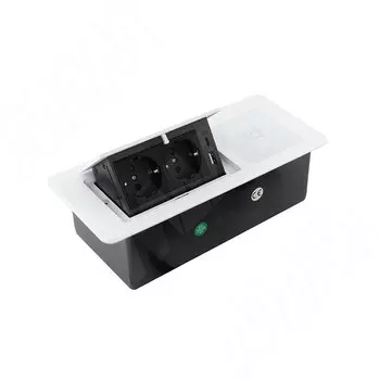 Выдвижной блок розеток, 265*118 мм, 2 розетки, 1 USB, 1 USB Type-C, быстрая зарядка, беспроводная зарядка, белый (PU-S-2S1A1C-FW-WH)
