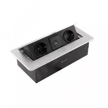 Выдвижной блок розеток, 265*118 мм, 2 розетки, 1 USB, 1 USB Type-C, быстрая зарядка, серебро (PU-S-2S1A1C-F-AL)