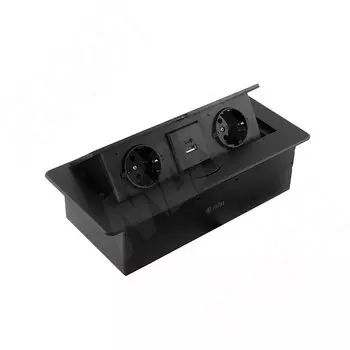 Выдвижной блок розеток, 265*118 мм, 2 розетки, 1 USB, 1 USB Type-C, быстрая зарядка, черный (PU-S-2S1A1C-F-BL)