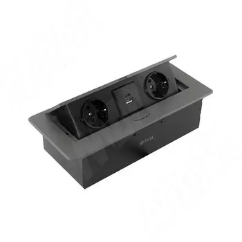 Выдвижной блок розеток, 265*118 мм, 2 розетки, 1 USB, 1 USB Type-C, быстрая зарядка, графит (PU-S-2S1A1C-F-GR)