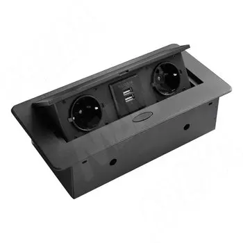 Выдвижной блок розеток, 265*118 мм, 2 розетки, 2 USB, черный (RBS-2S-2USB-BL)