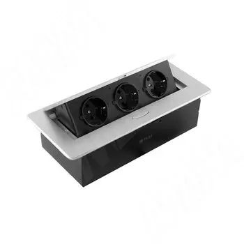 Выдвижной блок розеток, 265*118 мм, 3 розетки, серебро (PU-S-3S-AL)