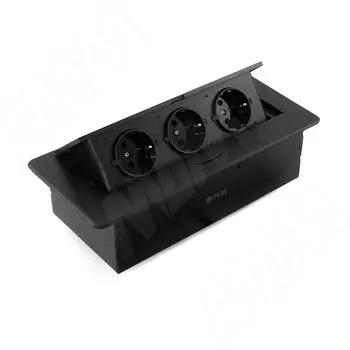 Выдвижной блок розеток, 265*118 мм, 3 розетки, черный (PU-S-3S-BL)