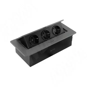 Выдвижной блок розеток, 265*118 мм, 3 розетки, графит (PU-S-3S-GR)