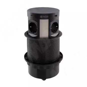 Выдвижной блок розеток, d=122 мм, 4 розетки, 2 USB, 2 USB Type-C, быстрая зарядка, беспроводная зарядка, черный (PU-120-4S2A2C-FW-BL)