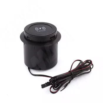 Выдвижной блок розеток, d=60 мм, 1 USB, 1 USB Type-C, беспроводная зарядка, черный (PU-60-1A1C-W-BL)