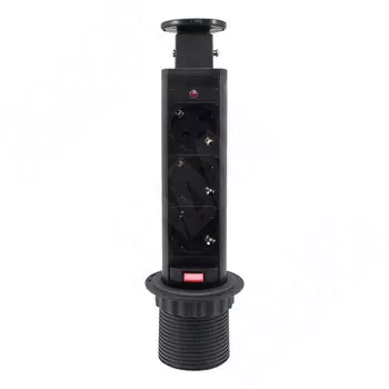 Выдвижной блок розеток, d=60 мм, 3 розетки, черный (PU6030-BL)