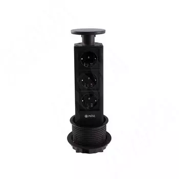 Выдвижной блок розеток, d=90 мм, 3 розетки, черный (PO-90-3S-BL)