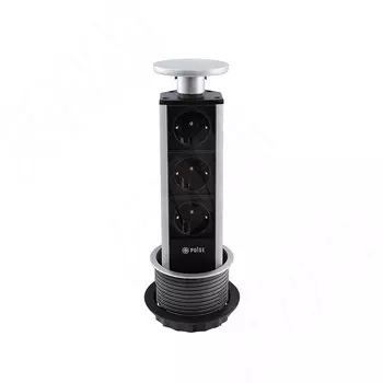 Выдвижной блок розеток, d=90 мм, 3 розетки, серебро (PO-90-3S-AL)