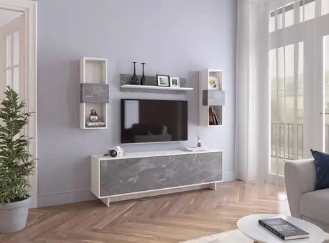 Гостиная Огюст Мини сосна белая лофт/каспий темный