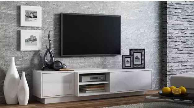 Готовая тумба ТВ Сигма 3 МДФ белый глянец