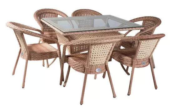 Комплект DECO PLUS 6 с прямоугольным столом коричневый