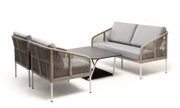 Лаунж-зона 4-местная Канны из роупа со столом Глория светло-серая