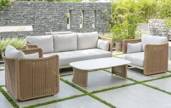 Лаунж-зона Аликанте из искусственного ротанга, цвет соломенный