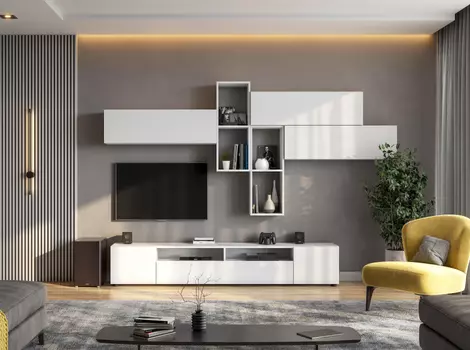 Модульная гостиная Валенсия комплектация 1 белый текстурный