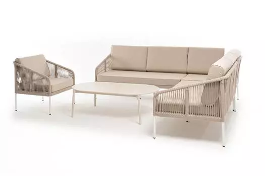Модульная лаунж-зона Канны из роупа со столом Диего, бежевая
