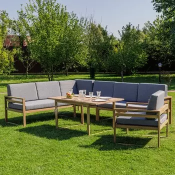 Обеденный комплект BROOKLYN с угловым диваном из акации