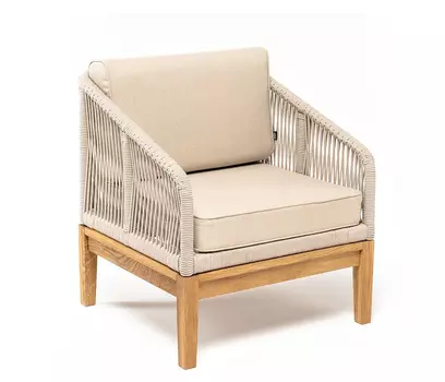 Кресло плетеное из роупа Канны, основание дуб, бежевое