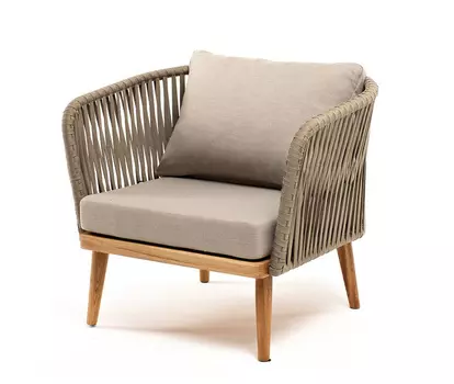 Плетеное кресло Мальорка из дуба, серо-коричневое