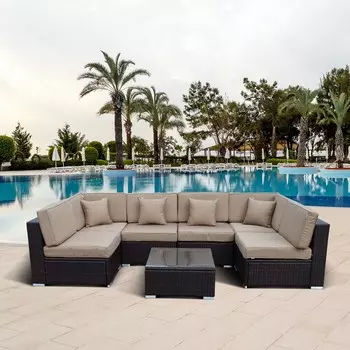 Плетеный модульный диван YR822 Brown Beige Афина