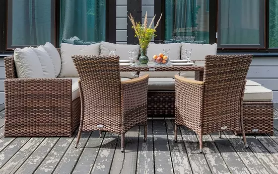 Угловой комплект из искусственного ротанга ZORRO WOOD DOUBLE коричневый