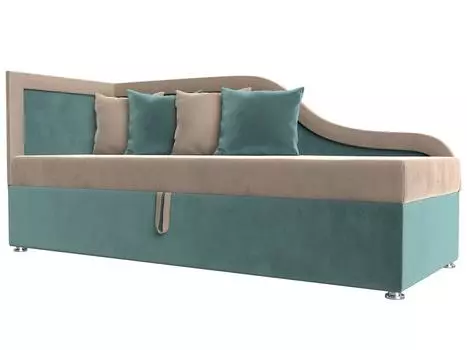 Детский диван Дюна левый угол Велюр Бежевый/Бирюзовый