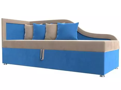 Детский диван Дюна левый угол Велюр Бежевый/Голубой