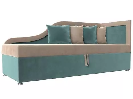 Детский диван Дюна правый угол Велюр Бежевый/Бирюзовый