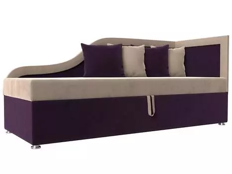 Детский диван Дюна правый угол Велюр Бежевый/Фиолетовый