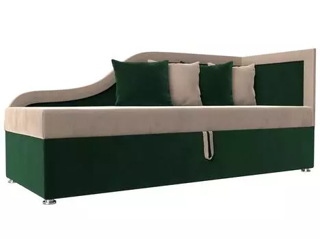 Детский диван Дюна правый угол Велюр Бежевый/Зеленый