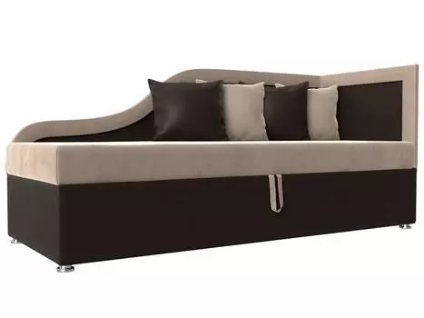 Детский диван Дюна правый угол Велюр/Экокожа Бежевый/Коричневый