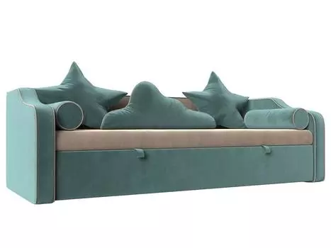 Детский диван-кровать Рико Велюр Бежевый/Бирюзовый