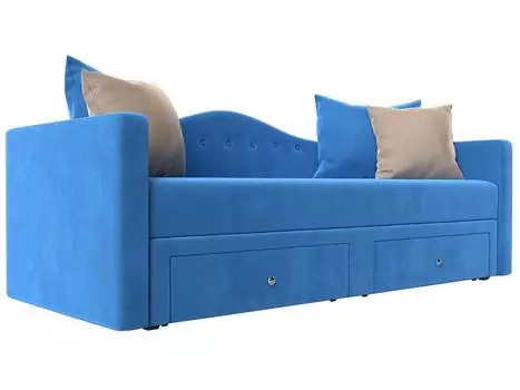 Детский прямой диван Дориан Велюр Голубой/Бежевый