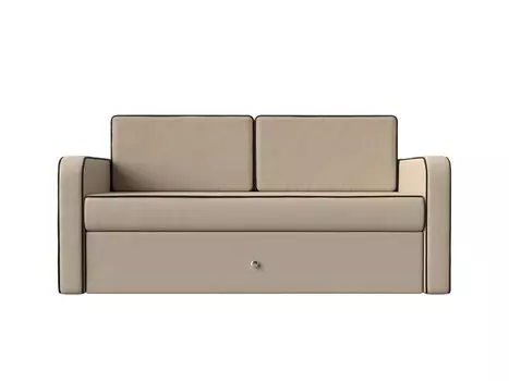 Диван детский Смарт экокожа бежевый кант коричневый