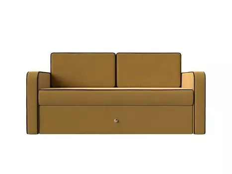 Диван детский Смарт микровельвет желтый кант коричневый