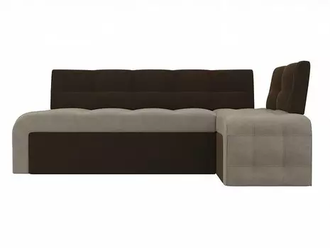 Диван кухонный угловой Люксор правый Микровельвет Бежевый Коричневый