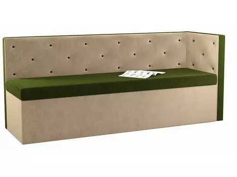 Диван кухонный угловой Салвадор правый Микровельвет Зеленый Бежевый