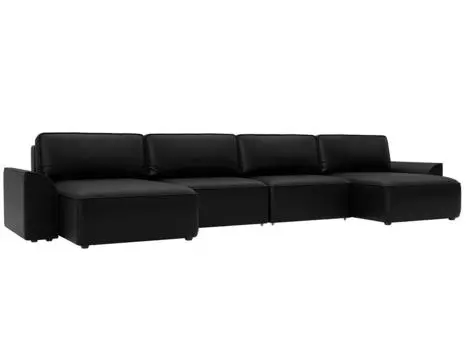 Диван п-образный Лига-048 НПБ лонг Экокожа GRIFON 18 черный