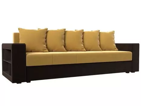 Диван прямой Дубай Лайт полки слева Микровельвет Жёлтый/Коричневый